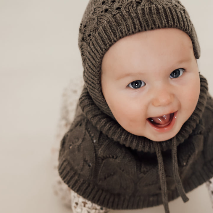 Bonnette Knitted pointelle helmet - Earth brown melange